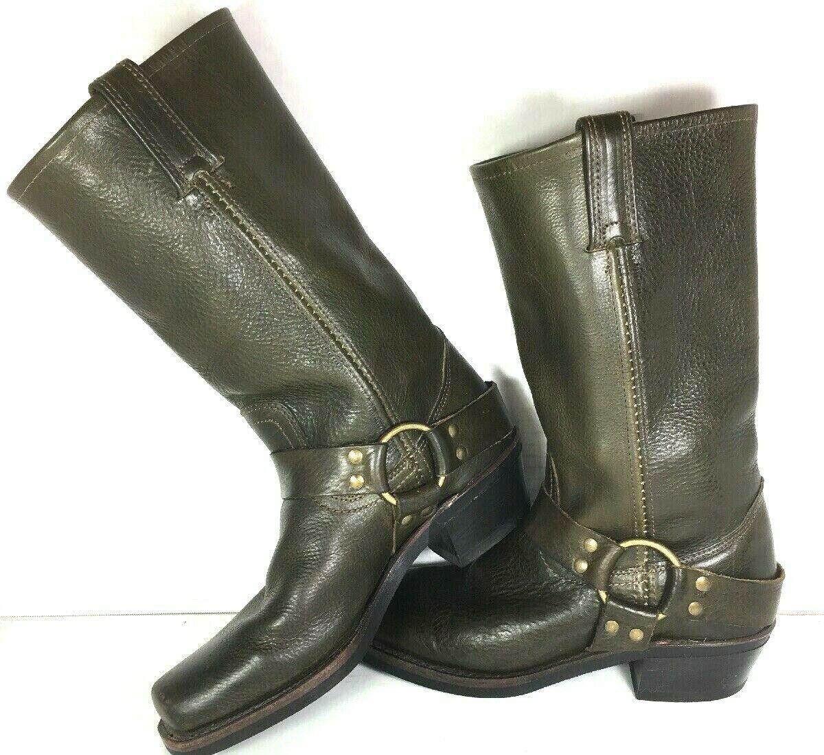 Frye Olive Green Distressed Leather Harness Boots Women’s US 7.5 M - Boots