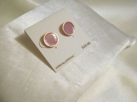 Charter Club 1/2&quot; Rose Gold Tone Pink Enameled Stud Earrings F306 - $9.59