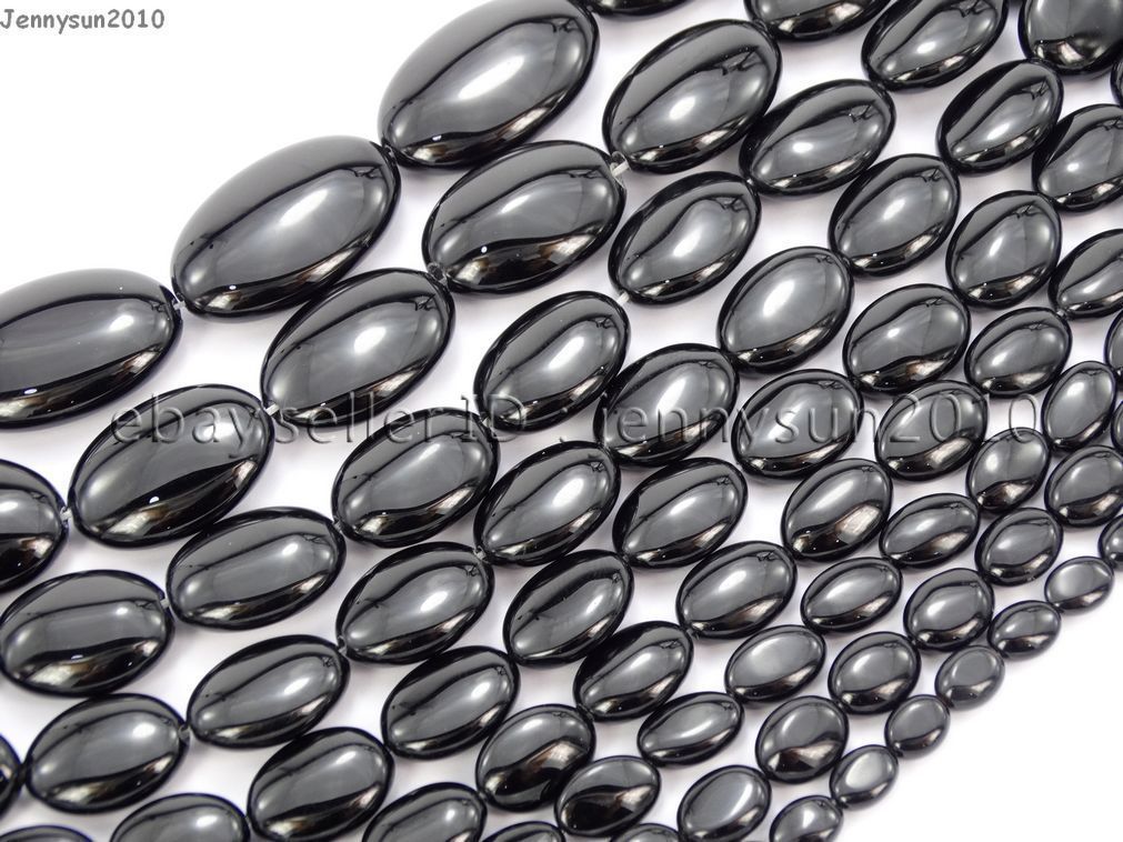 Natural Black Onyx Gemstone Oval Spacer Beads 15.5'' 6mm 8mm 10mm 12mm 14mm 16mm