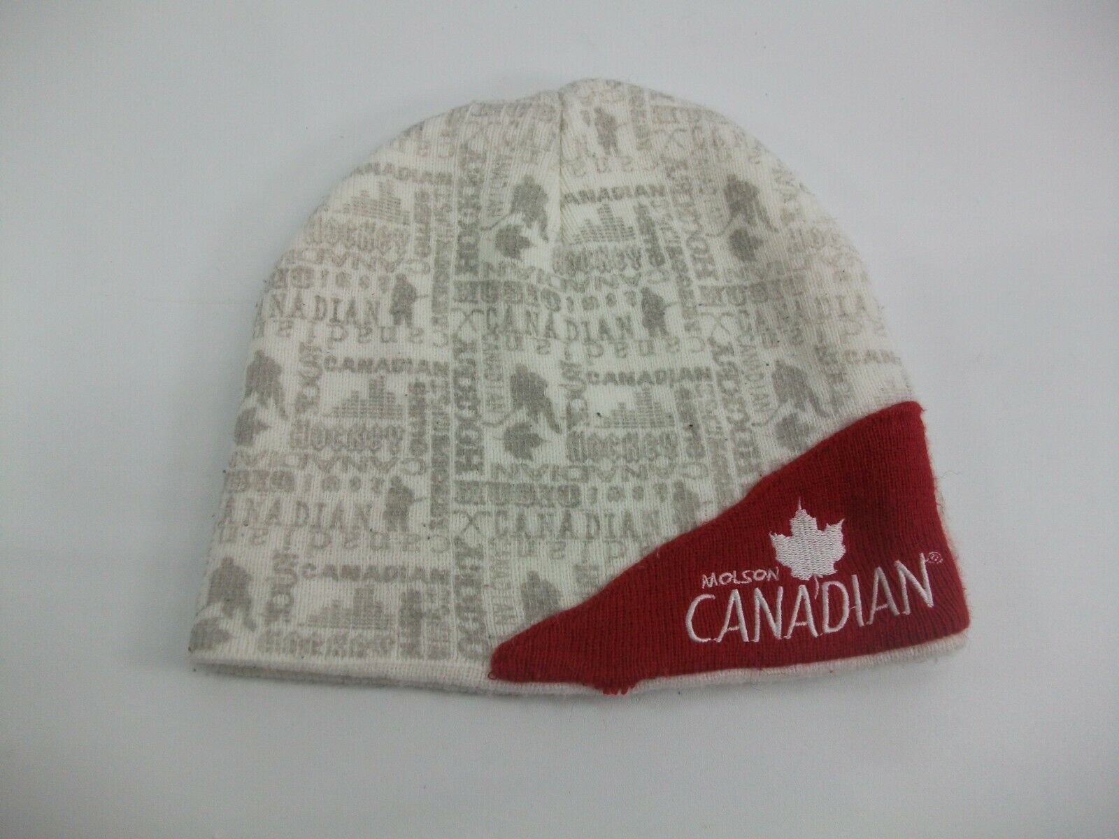 Molson Canadian Hockey Winter Hat Red White Gray Toque Beanie Stocking Cap Men's Accessories