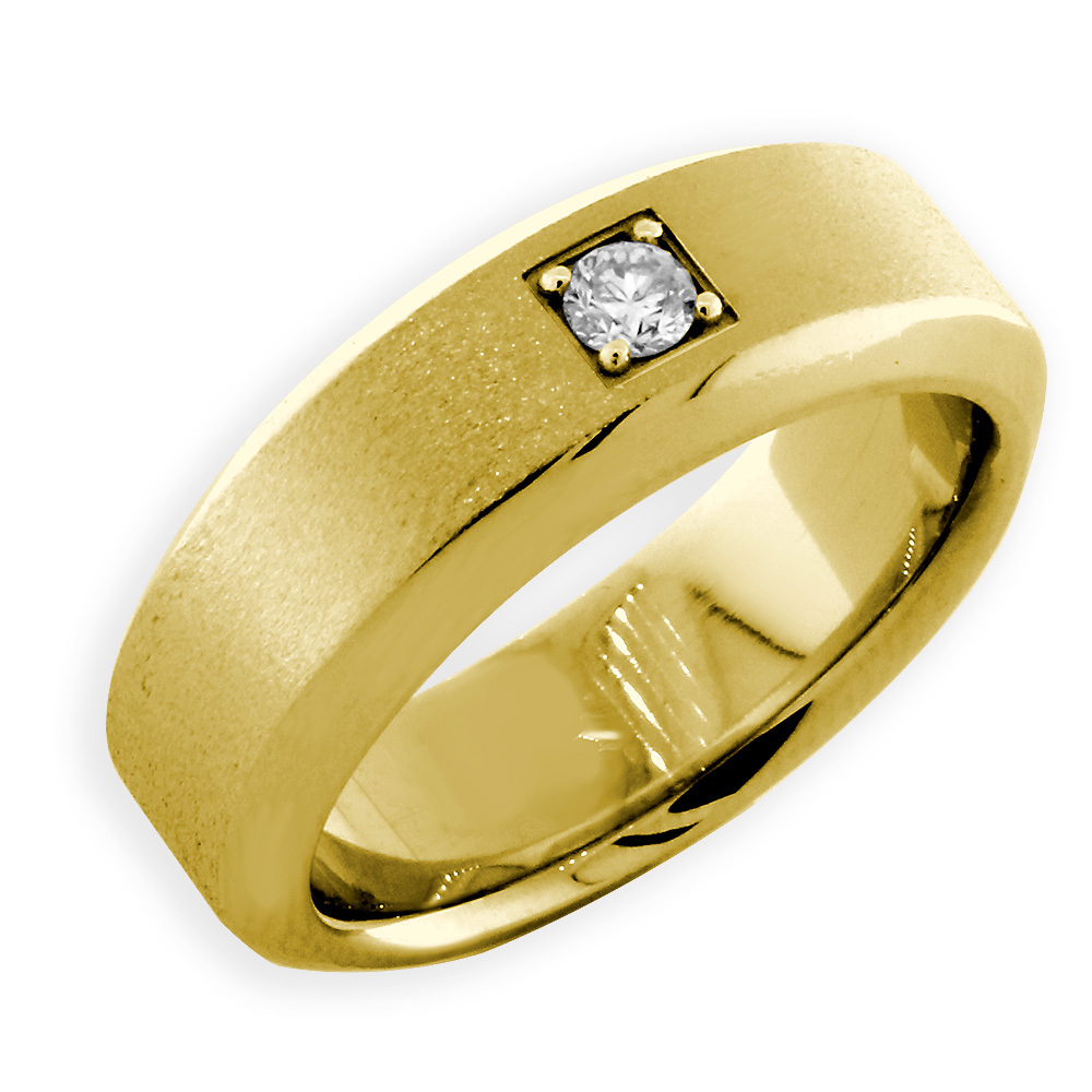 Mens Beveled Edge Diamond Wedding Band, 0.10CT in 14K Yellow Gold - Rings