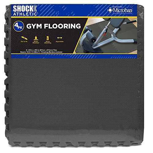 Shock Athletic 4 Pack Gym Flooring with Microban Floor Lamps