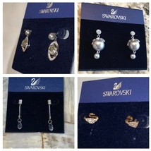 SWAROVSKI Genuine SWAN LOGO PIERCED EARRINGS Crystal Silver Authentic: U... - $49.48+
