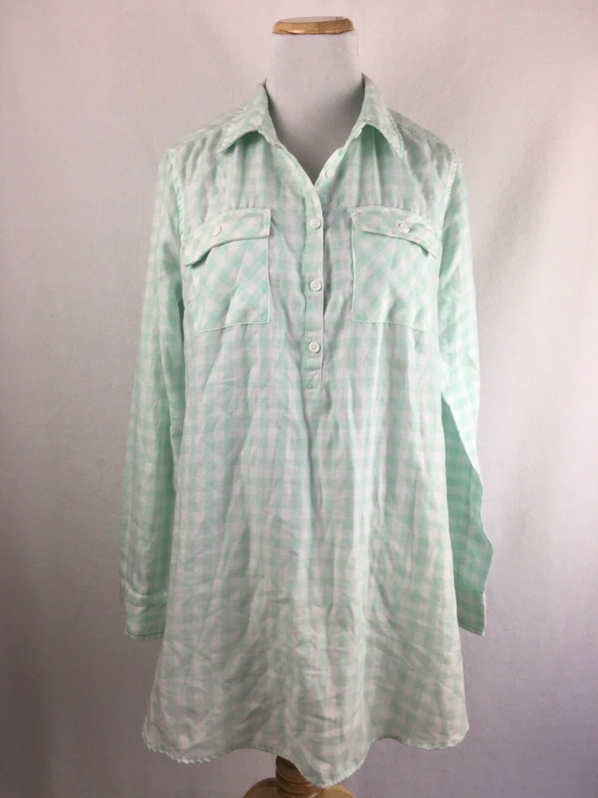 Ingrid & Isabel Maternity Mint Green Gingham Tunic Henley Shirt Size ...