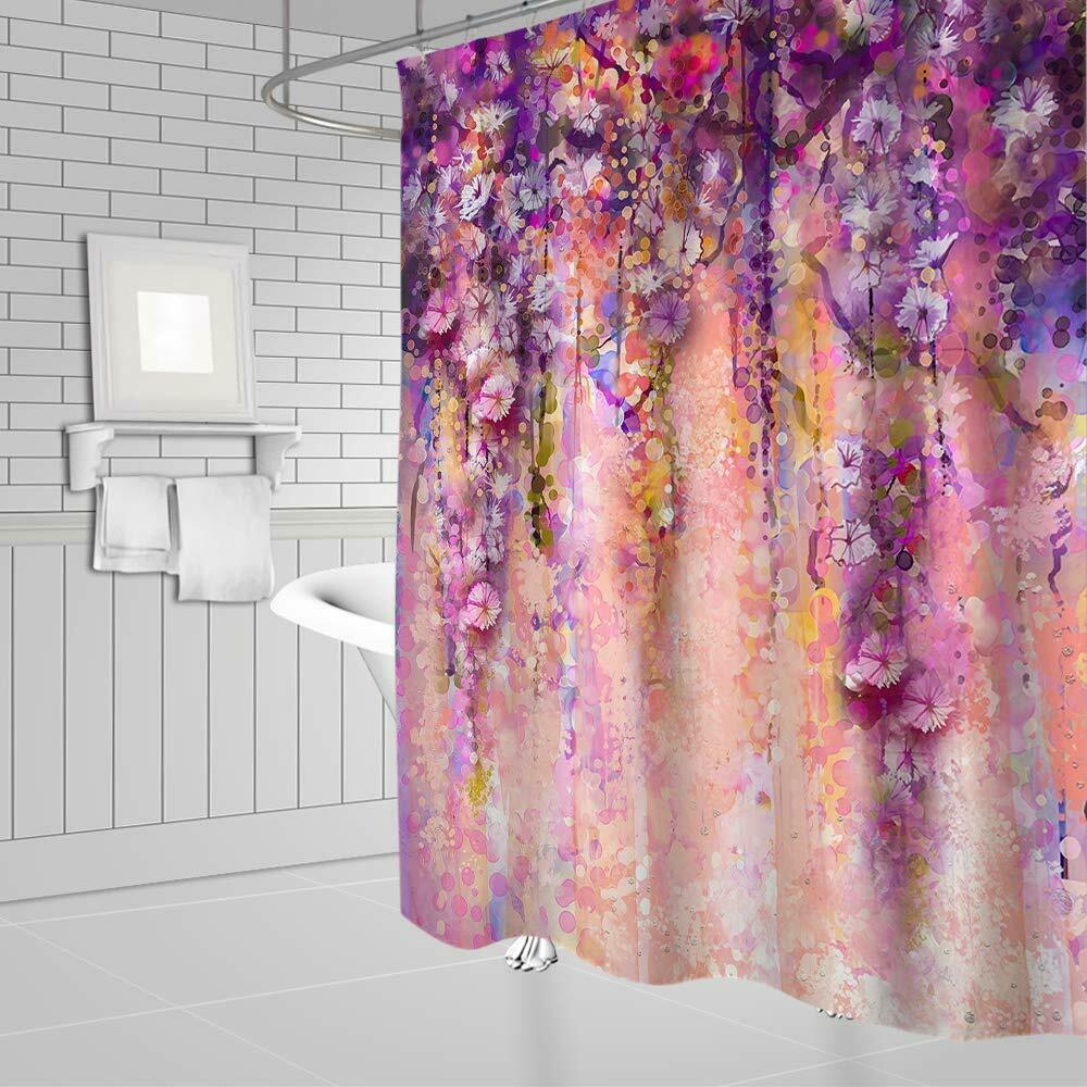 Purple Floral Whimsical Weeping Farmhouse Waterproof Chic Fabric Shower ...