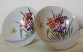 Set of 2 Viintage Saki Cups Iris and Butterfly Hand Painted Delicate - $24.75