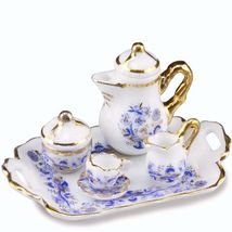 DOLLHOUSE Tea Coffee Set for One 1.642/5 Reutter Porcelain Blue Onion Mi... - $24.81
