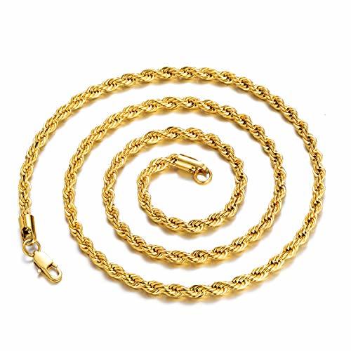 FEEL STYLE 4mm 18K Gold Plated Stainless Steel Chain Necklace for Men ...