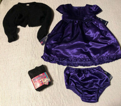 NEW Girls Chaps Dark Purple Satiny Party Dress Tights Shrug Toddler Sz 1... - $21.97