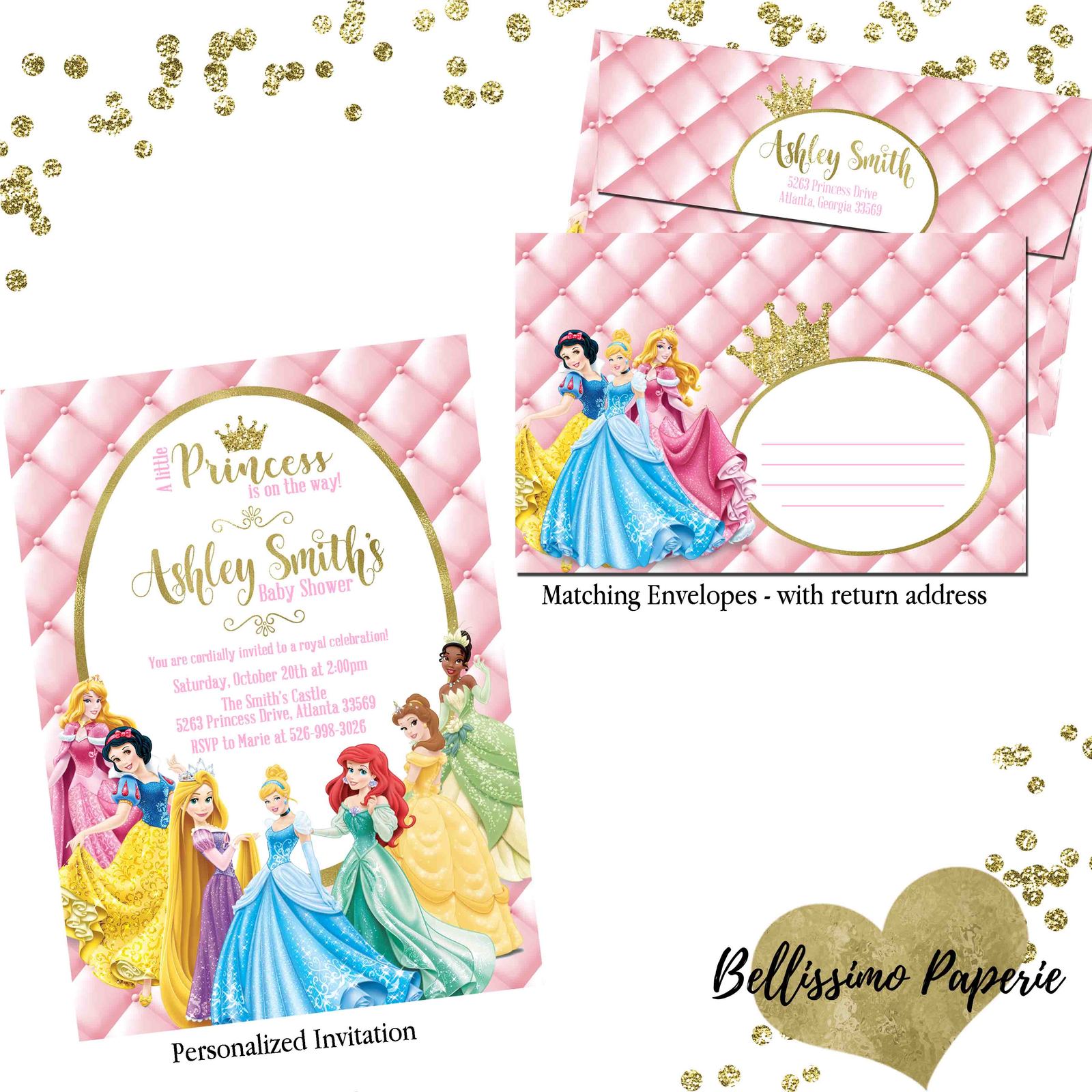 Princess Baby Shower Invitation Set thank you diaper raffle Disney ...