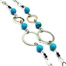 925 STERLING SILVER LONG 25" NECKLACE BIG MURANO GLASS DISC TURQUOISE LAPIS image 3