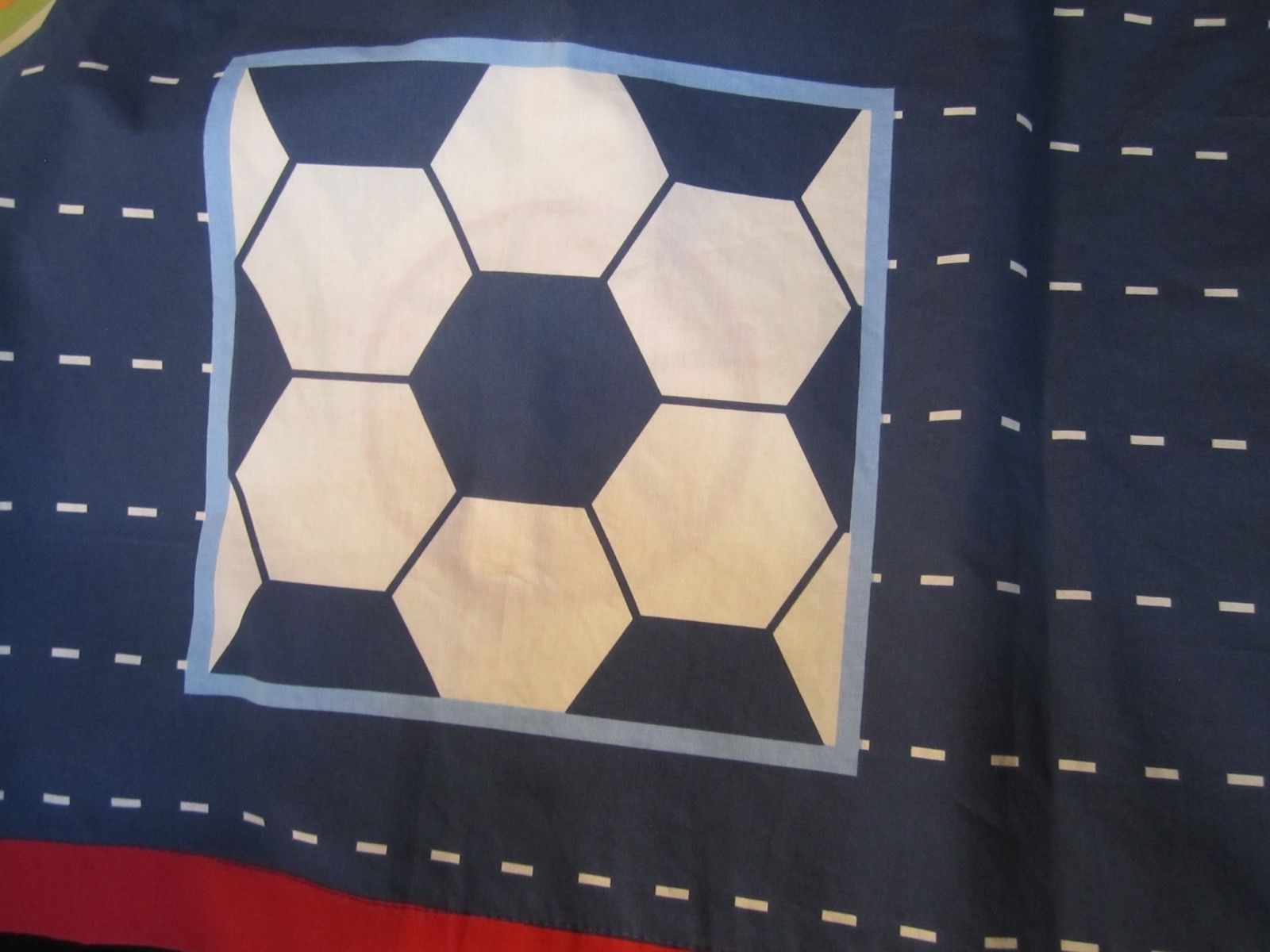 Circo SCORE Window Valance 54 x 15 SPORTS BASEBALL BASKETBALL SOCCER BLUE RED