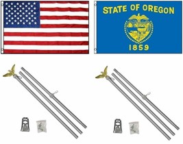 3x5 USA American & State of Oregon Flag & 2 Aluminum Pole Kit Sets 3'x5' - $36.94
