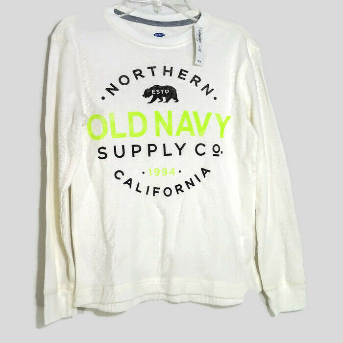Old Navy Thermal Waffle Knit Shirt Boys Size M 8 Ivory Long Sleeve Crew ...
