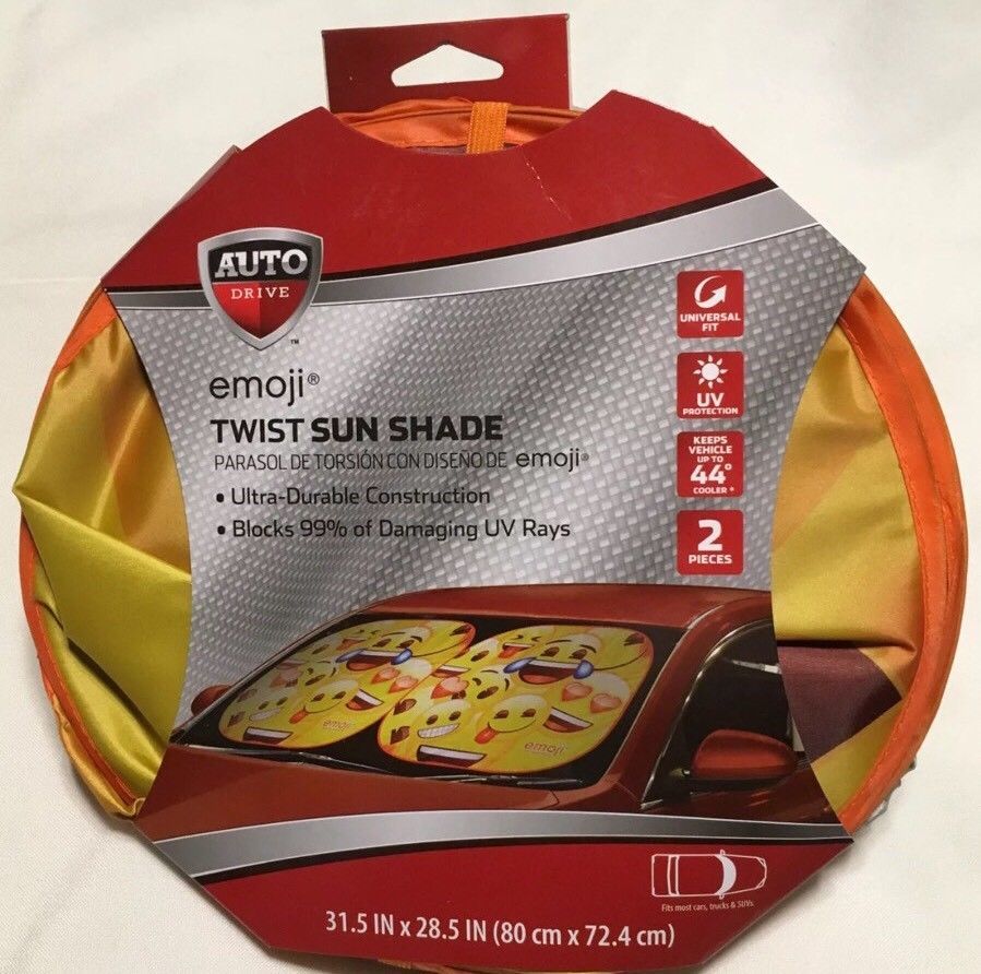 Image of Emoji Twist Sun Shade Auto Car Truck Universal Windshield 2 piece