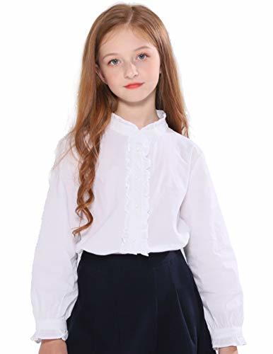 SOLOCOTE Girls White Blouse Ruffle Long Sleeve Button Down Shirts ...