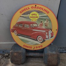 Vintage 1940 Shell Gasoline Motor Engine Fuel Oil Porcelain Gas & Oil Pump Sign - $125.00
