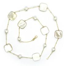 18K YELLOW GOLD NECKLACE, WITH ALTERNATE FW PEARLS AND SQUARE MOTHER OF PEARL image 2