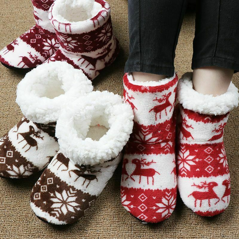 Indoor Warm Winter Shoes Soft House Slippers Plush Slip on Fur Women Boots Gift