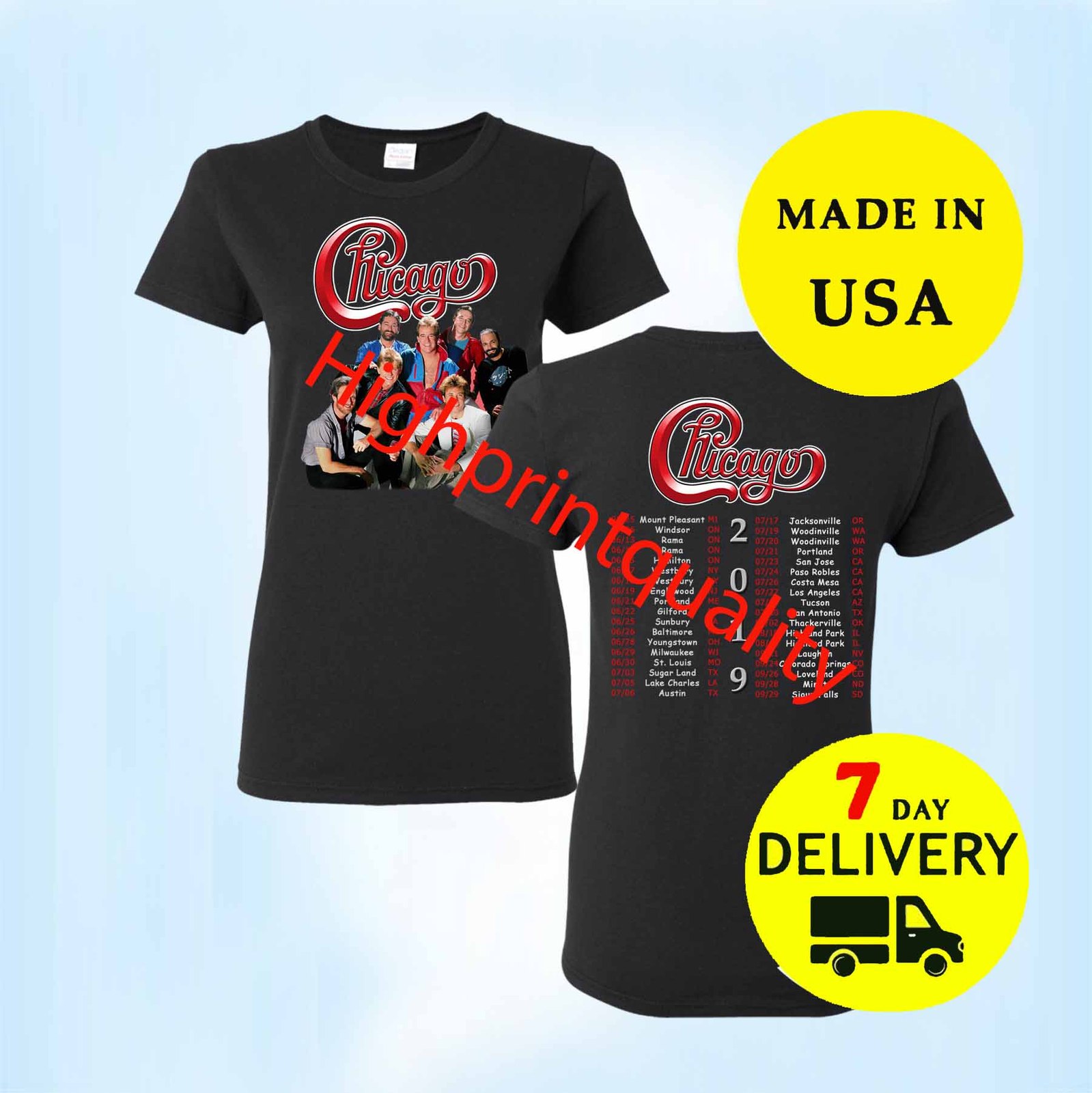 Chicago The Band Concert Tour 2019 TShirt full size women tee Shirt