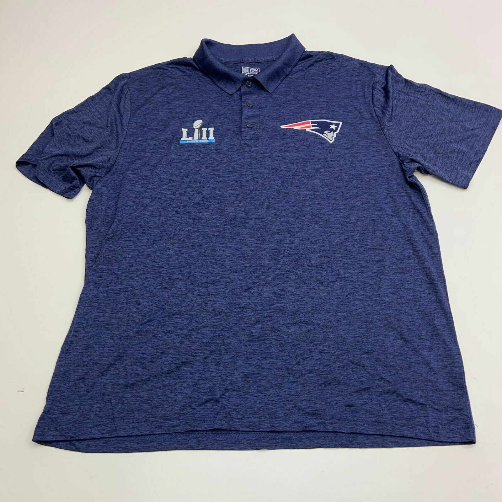 NFL Pro Line Polo Shirt Mens XXL Blue Super Bowl LIII Patriots Short