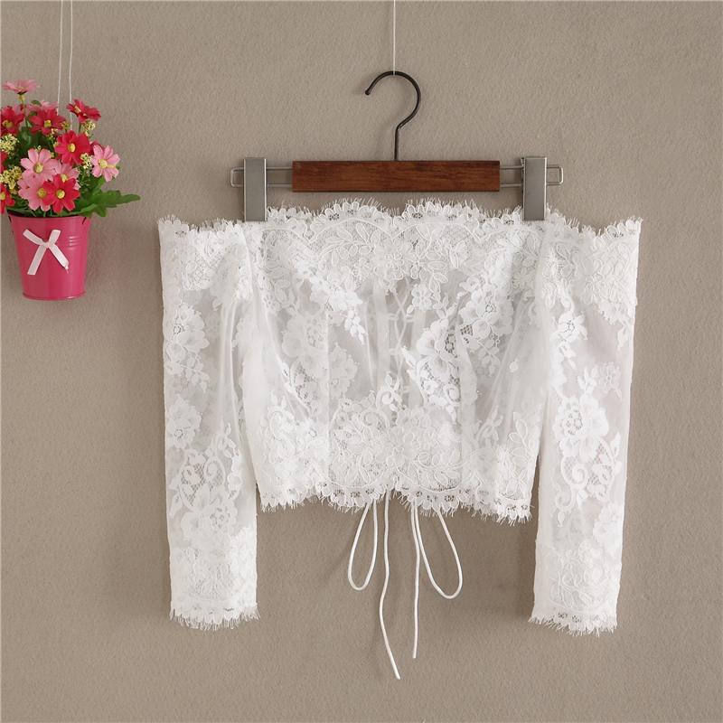 Off Shoulder Long Sleeve Lace Crop Top Bridal Crop Lace Top Plus Size ...