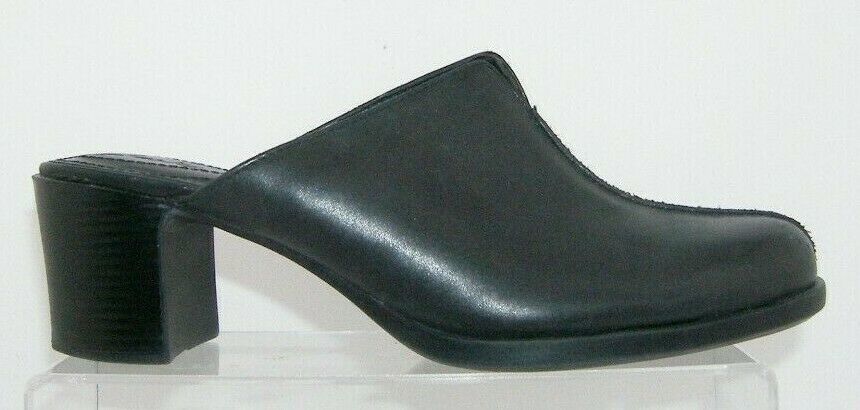 black leather mules block heel