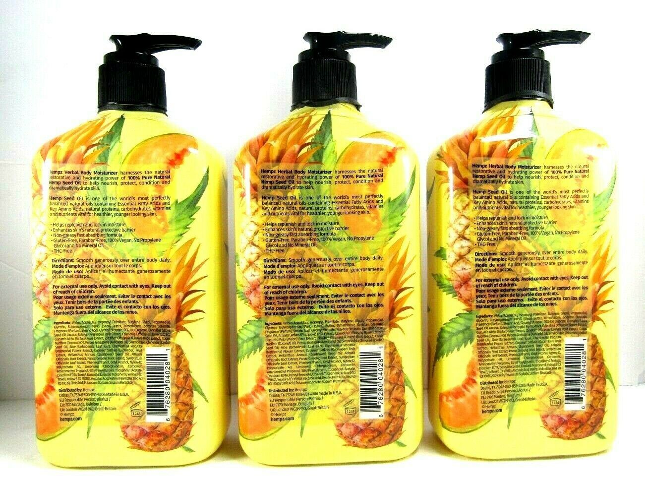 3 Hempz SWEET PINEAPPLE Herbal Body Moisturizer Lotion 17 Oz Summer