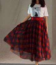 High Waisted BLACK PLAID Skirt Long Tulle Black Plaid Skirt Outfit Plus Size image 8
