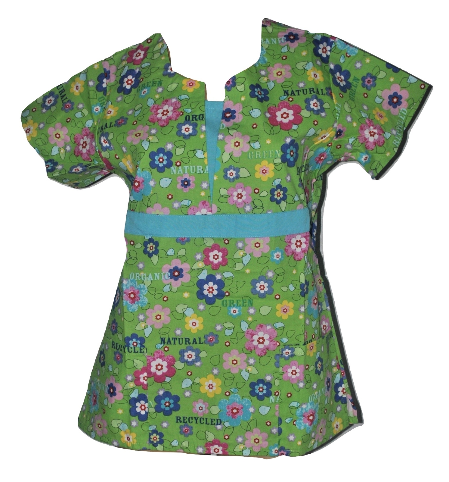 Allheart Scrub Top "Go Green" Print 100 Cotton Small NWT Specialty