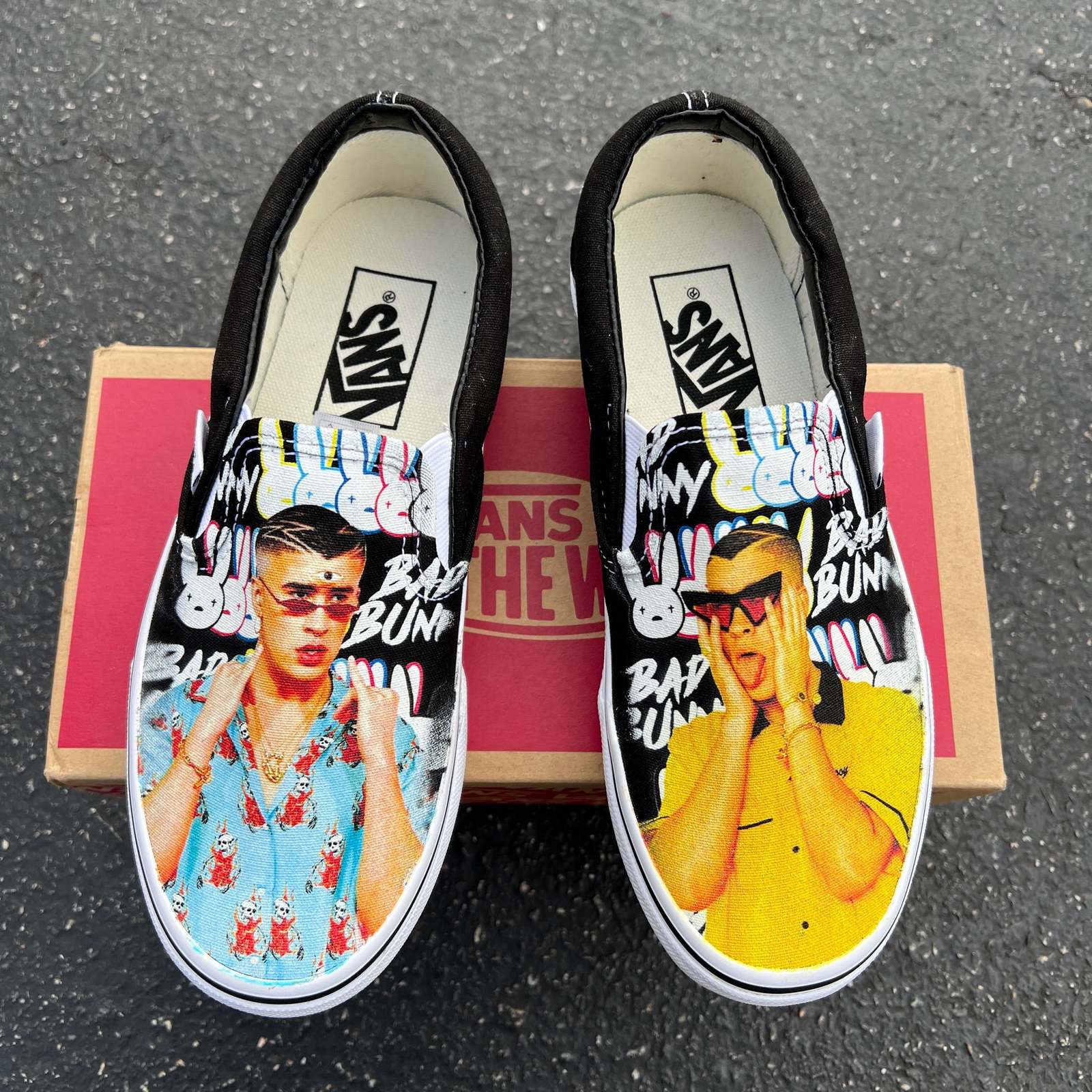 Bad Bunny Custom Sneakers Black Slip On Vans Men's And Women's