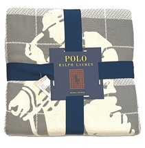 Polo Ralph Lauren Oakwood  Big Pony Throw Blanket - 50" X 70" - Grey Plaid - $158.35