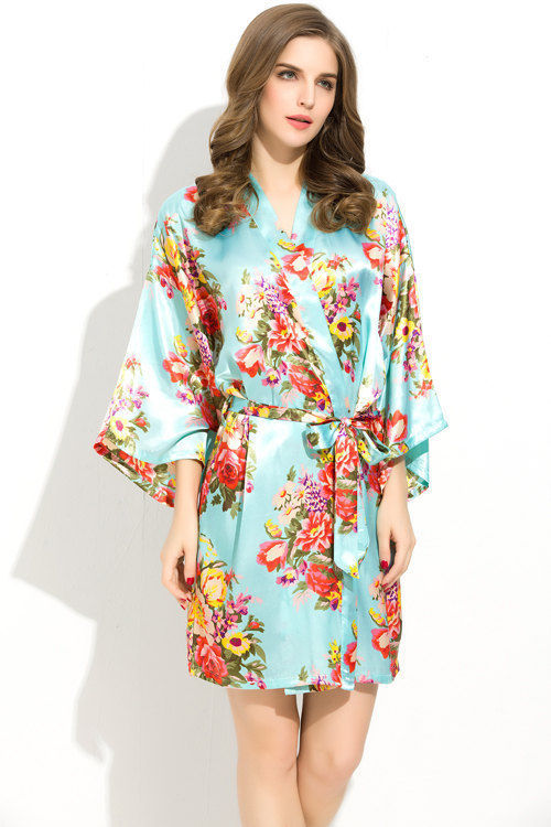 blue and white floral robe