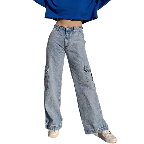 Primary image for RFA Female Baggy Pants Blue / S M L / High Waist / Cargo Pants / Patchwork