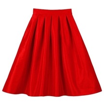 Women Pink Full Pleated Party Skirt A Line High Waist Knee Length Taffeta Skirt  image 9