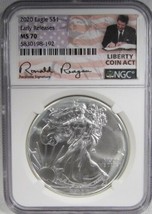 2020 Silver Eagle NGC MS70 Early Release Ronald Reagan Label Coin AK777 - $90.85