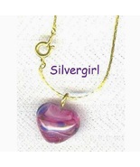 Pink Blue Marbled Heart Necklace Electroplate Gold Plate Chain - $7.99