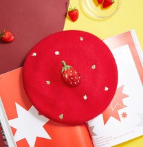 Christmas festive beret manual  felt big red strawberry painter bonnet cap  desi - $85.16