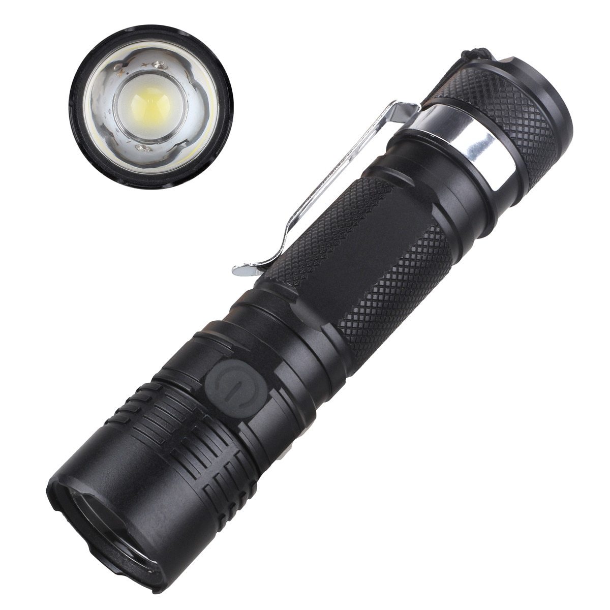 S11 Zoomable USB C Rechargeable 18650 LED Flashlight CREE XPL 1200lm with Power