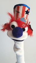 D81 * Basic Custom Made "Patriotic Guy w/ Red Feather Hair" Sock Puppet - $5.00