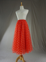 Polka Dot Tulle Midi Skirt Women High Waisted A-line Tulle Tutu Skirt Plus Size image 14
