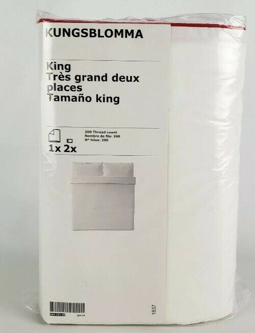 Ikea Kungsblomma King Duvet Cover 2 Pillowcases Bed Set White Red Trim NEW
