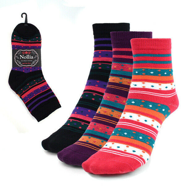 Nollia Women's Crew Socks 3 Pair Black Purple Pink Southwest Shoe Size 6-9 New