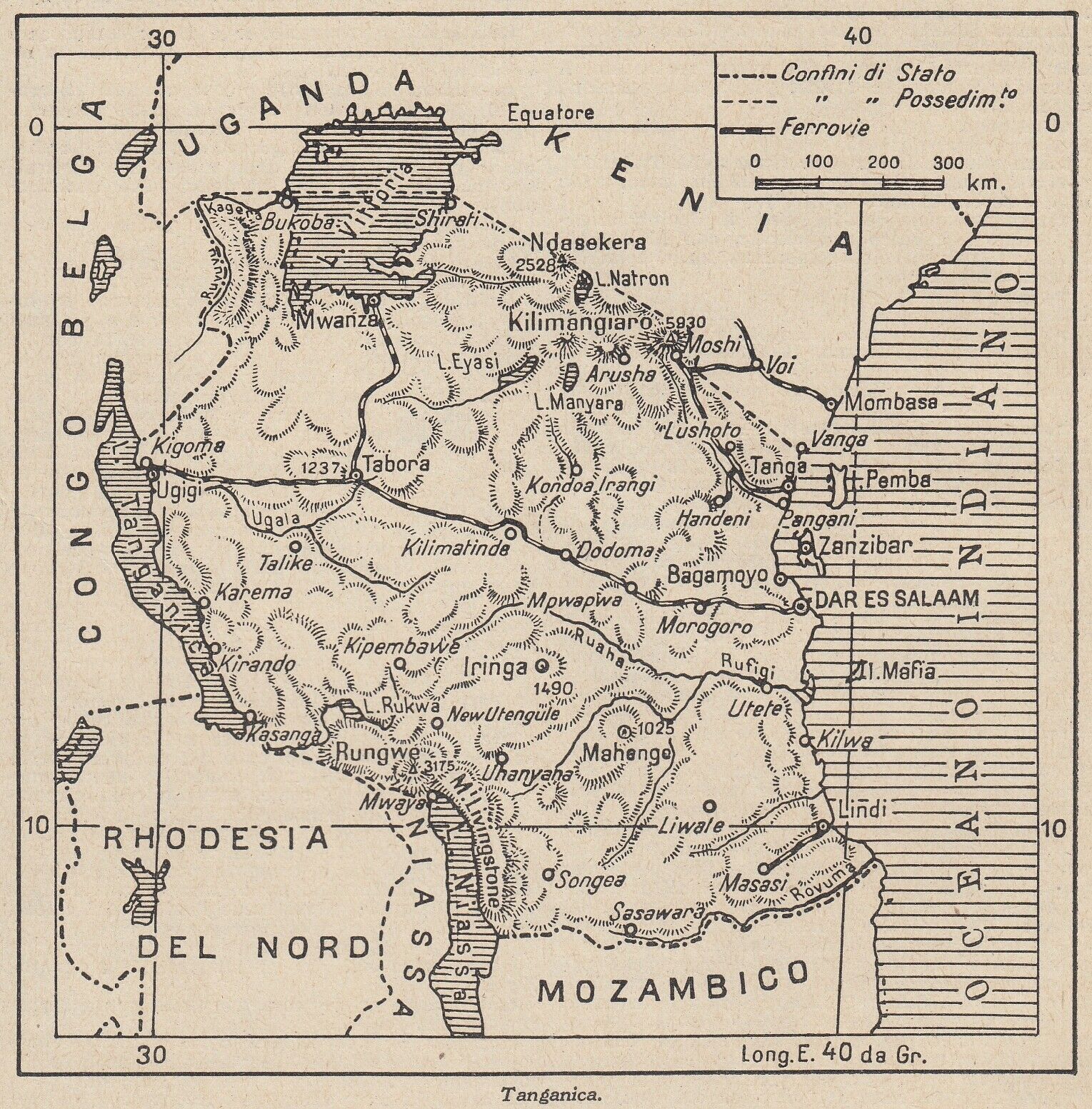 G9191 Tanganyika - Borders of State - Railway - 1953 Map Period ...