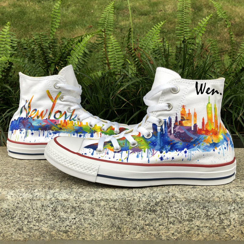 Colourful Converse All Star New York Skyline Original Design Hand Painted Shoes