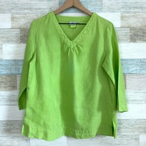 Hot Cotton Marc Ware Linen Top Green V Neck 3/4 Sleeve Lagenlook Womens ... - $37.07