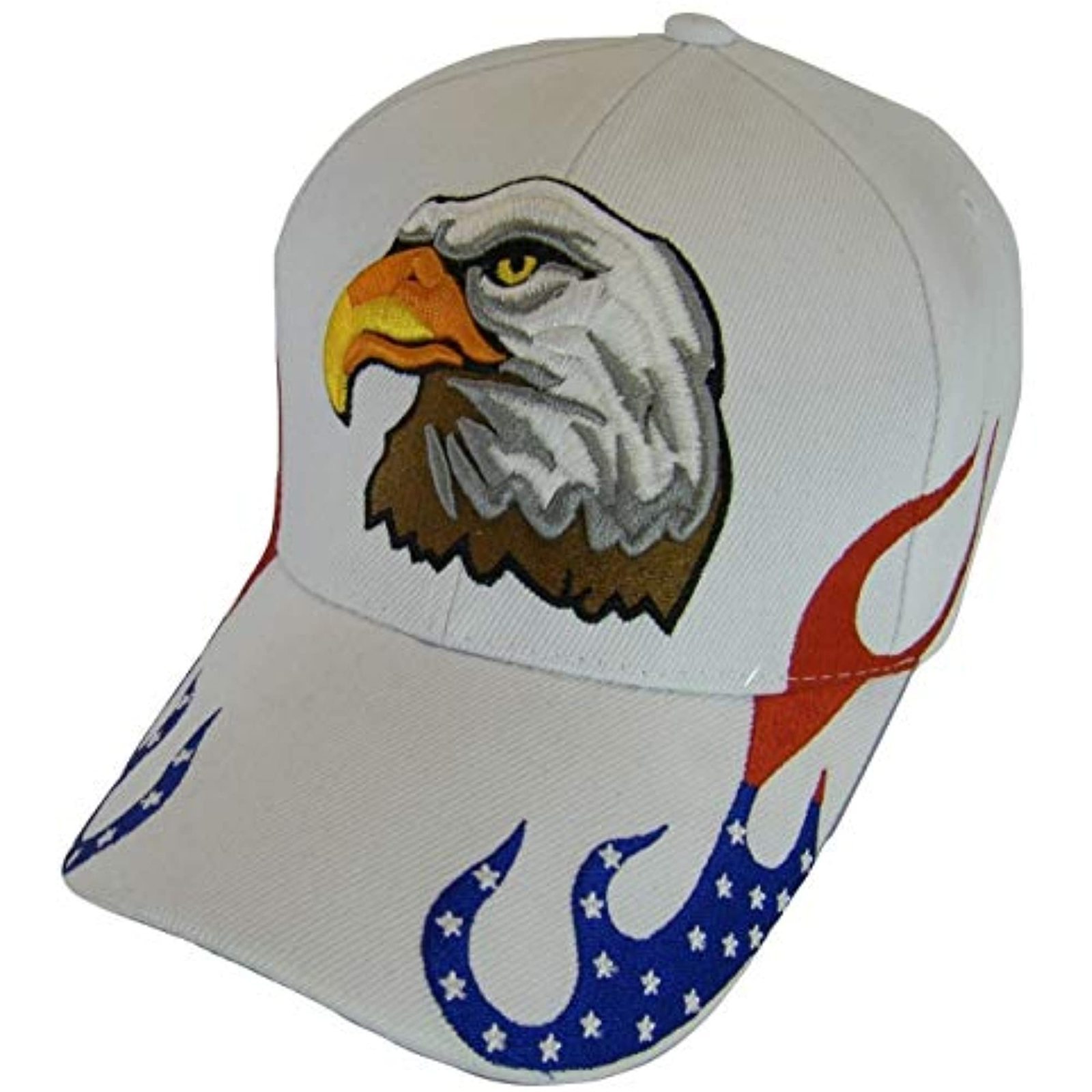 Men's Patriotic Flames Large Eagle USA Adjustable Baseball Cap (White)