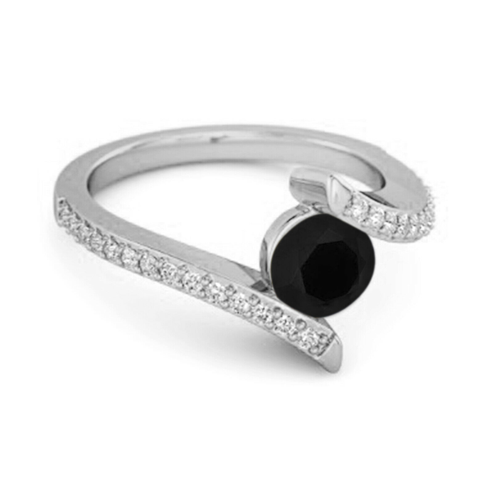Stackable 9k White Gold 0.10 Ctw Black Spinel Anniversary Women Ring