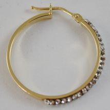 SOLID 18K YELLOW GOLD CIRCLE HOOP EARRINGS WITH ZIRCONIA LUMINOUS MADE IN ITALY image 4