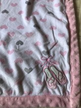 Child of Mine Carters Ballet Slippers Baby Blanket Pink Gray Hearts Sherpa back - $25.96